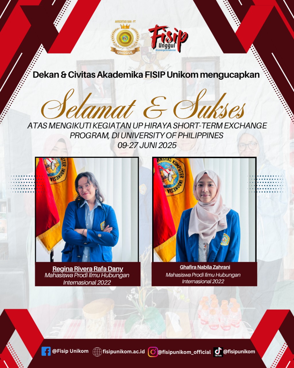 SELAMAT DAN SUKSES UNTUK MENGIKUTI KEGIATAN UP HIRAYA SHORT-TERM EXCHANGE PROGRAM, DI UNIVERISTY OF PHILIPPINES PADA TANGGAL 09-27 JUNI 2025